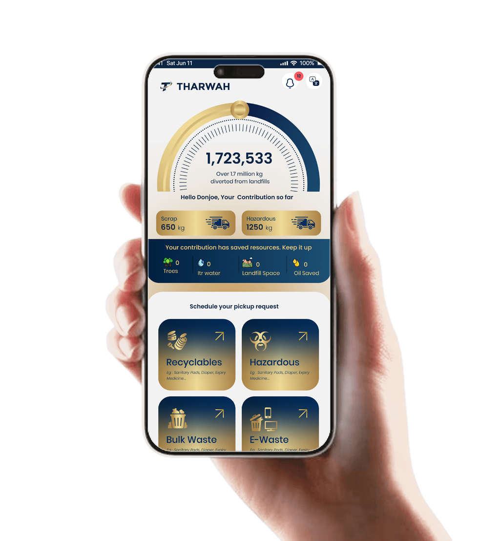 The Tharwah app showing a scheduled waste pickup in Qatar
